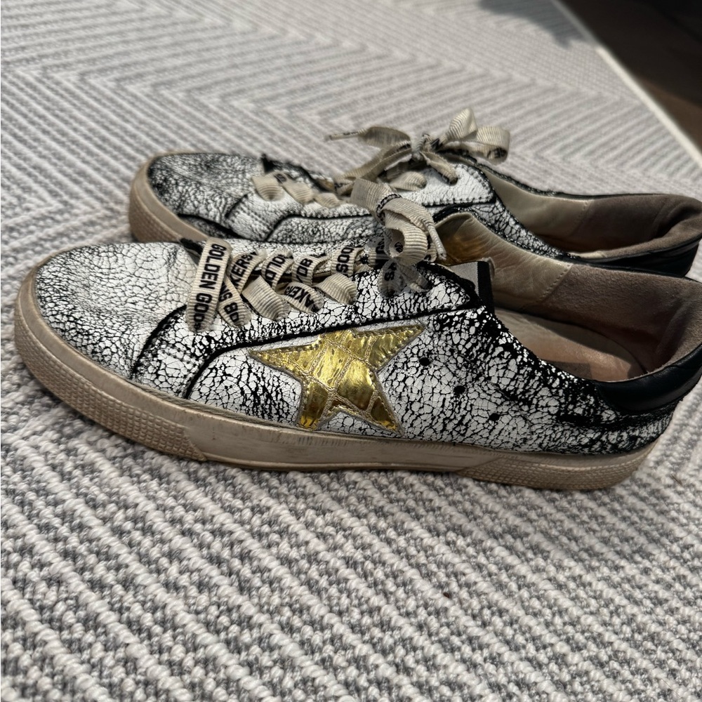 Golden Goose Crackle Sneakers with Gold Accent